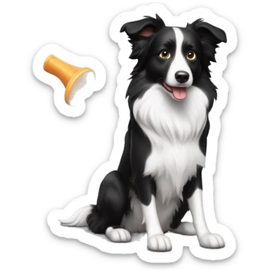 Black and white border collie with frisbee sticker