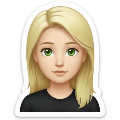 tech woman with blonde hair, pale green eyes, and beard. And black shirt with. like the last few emoji you've made me. sticker