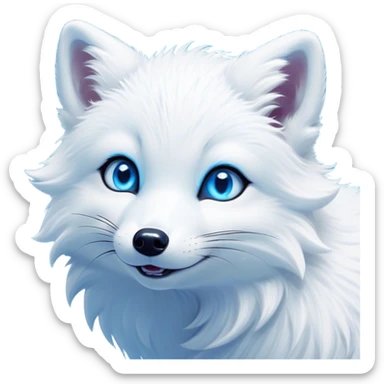Cinematic Comical Arctic Fox Portrait Emoji, Head tilted dramatically with an exaggeratedly amused expression, featuring a striking, glossy white Fur with bold icy blue accents and wide, expressive eyes filled with playful disbelief, Simplified yet hilariously expressive features, highly detailed, glowing with a slightly sassy glow, high shine, dramatic yet playful, stylized with an air of cheeky arctic mischief, bright and endearing, soft glowing outline, capturing the essence of a spirited and over-the-top arctic fox, so meme-worthy it feels like it could side-eye its way into internet fame instantly! sticker