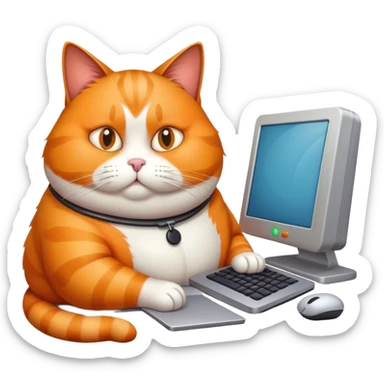 fat cat use computer sticker