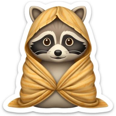 raccoon wrapped like burrito in blanket sticker