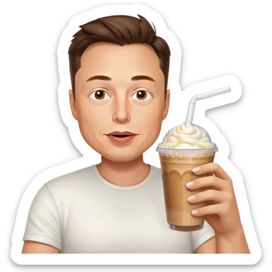 Elon musk with long nail and a frappe sticker