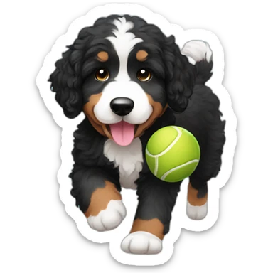 bernedoodle playing with ball sticker