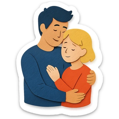 tall dark-haired male cuddling his short blonde girlfriend, paper craft style sticker