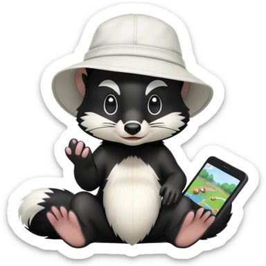 A skunk playing video games while wearing a bucket hat sticker