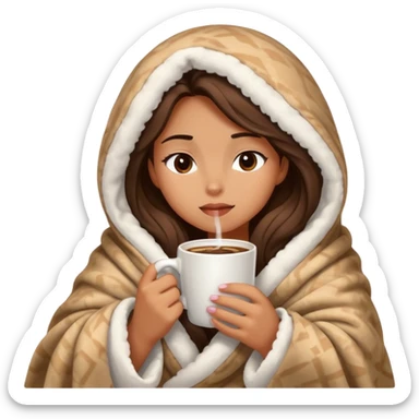 girl inside a blanket sipping coffee eyes closed sticker