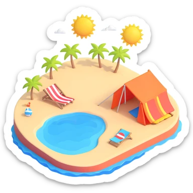 sunny beach with umbrella and sand sticker