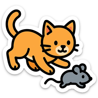 cat chasing a mouse icon with color and black outlines sticker