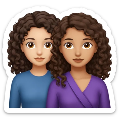 Two girls. One with shoulder length curly hair (dark brown hair and dark brown eyes, white skin) and the other with dark wavy hair below the shoulders and brown eyes. sticker
