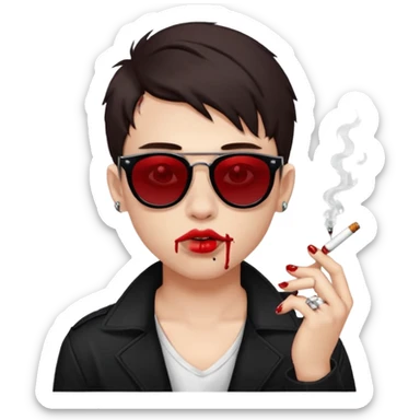 boy high fashion model with lip piercing sunglasses blood smoking cigarette sticker