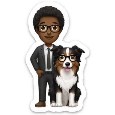 Border Collie black with blond woman and brown man with glasses sticker