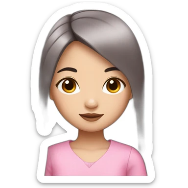 chinese american girl who likes pink with long straight dark brown hair and a round face sticker