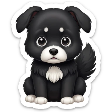 scared small solid black dog with white paws  sticker