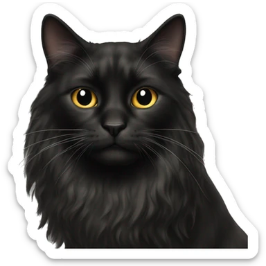 black cat domestic long-haired with white spot on the mouth sticker