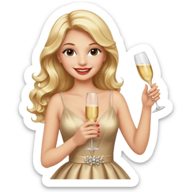 Glamorous blonde lady holding champagne bottle, long hair with makeup smiling  sticker