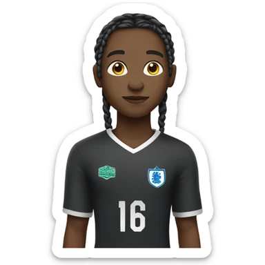 black boy with medium length braids holding a black an english football sticker