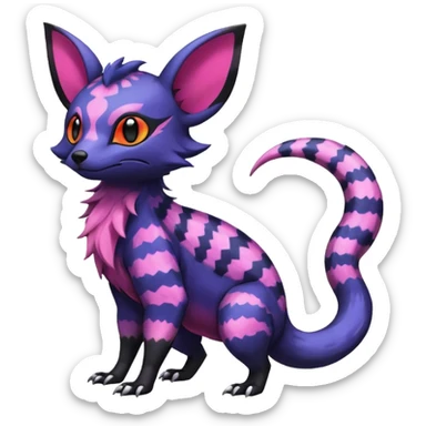 Rare epic aesthetic colorful Salandit-Noibat-Eevee-Civet-species-Fakemon-hybrid-creature, with markings, full body sticker