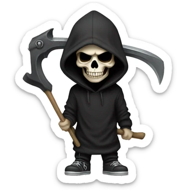 Skull wearing a black hoodie and holding a scythe  sticker