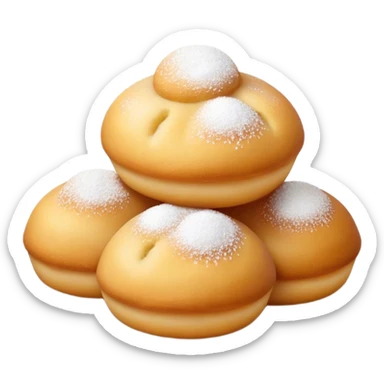 Cinematic Realistic Fritule Dessert Emoji, featuring small, fluffy dough balls dusted with powdered sugar rendered with delicate textures and warm, inviting lighting. sticker