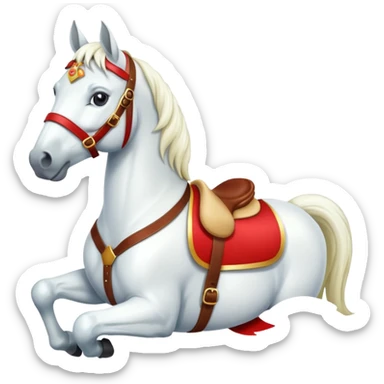 christmas white horse with a red saddle with gift box on saddle sticker