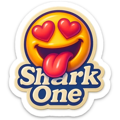 mouth open with tongue out heart shaped eye add the words “ Shark One " in White sticker