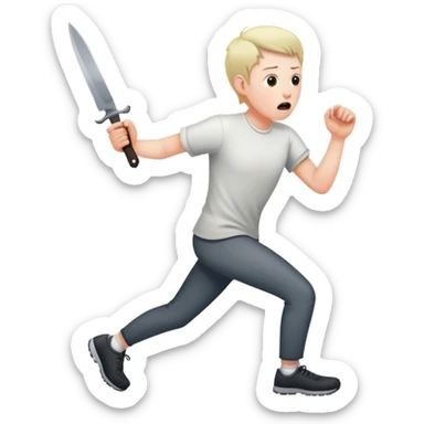 Frightened person sprinting away from a shadow with a knife sticker
