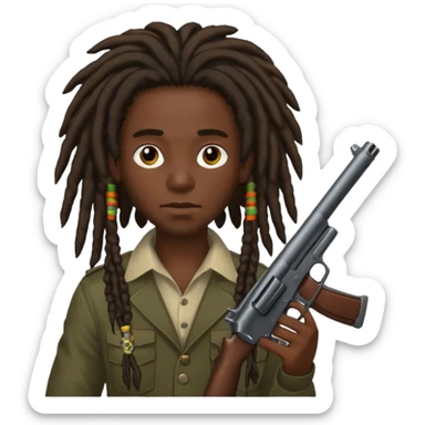 very darkskin dreads going infront of face with gun  sticker