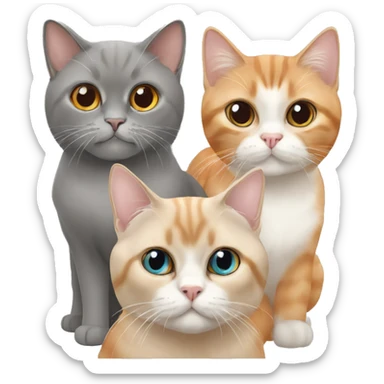 three cats: an orange shorthair, a grey persian cat and a siamese  sticker