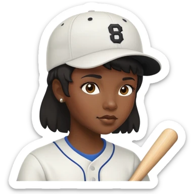 Black girl with short hair mullet and a baseball hat sticker
