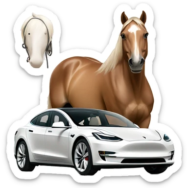 Tan horse and white model 3 Tesla sticker