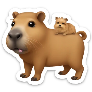 Capybara with Yorkie puppy on back sticker