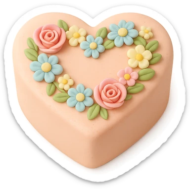 heart-shaped fondant cake with floral wreath, transparent background sticker