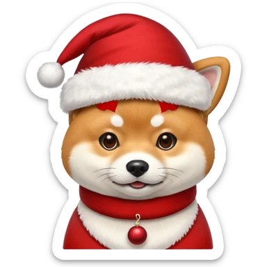 Shiba inu gif portant un chapeau de noel avec un pompon blanc qui bouge sticker