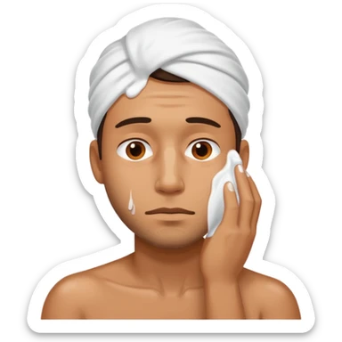 Man on the floor exhausted covered in white lotion sticker