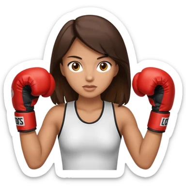 An woman with long dark brown hair light brown eyes in boxing gloves sticker