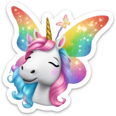 Whimsical rainbow unicorn butterfly with glitter sticker