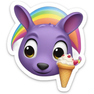 Purple aardvark with a long nose holding a rainbow parfait sticker