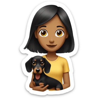 A girl with black hair with a dachshund sticker