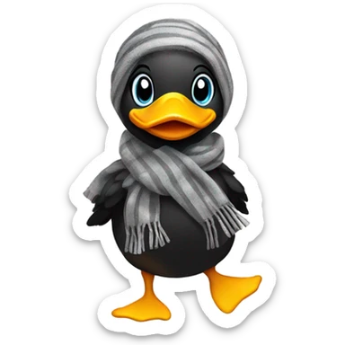 Happy duck that crossed the road and is black. Wearing a scarf sticker