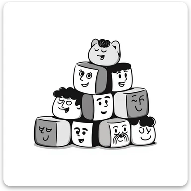 Several colorful toy blocks with different expressions stacked together sticker
