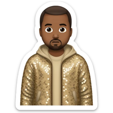 Kanye West with dark brown hair, beige sequin outfit sticker