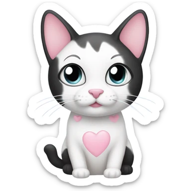 black and white cat with light pink hearts around it sticker