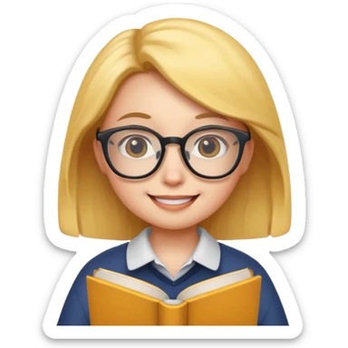 A smart chick emoji with glasses, holding a book sticker