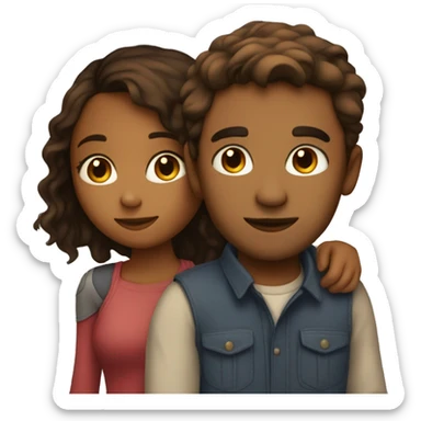 A brown girl with long hair and a brown guy with short hair but is taller hugging sticker