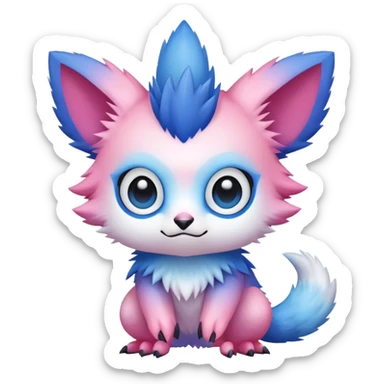 Cute cool kawaii pink-white-blue-gradient fakemon-digimon-Trico-vernid-creature sticker
