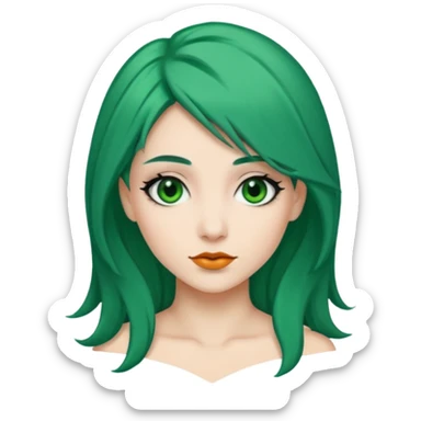 Emoji woman Emerald green hair long, fair skin, and eye black  sticker