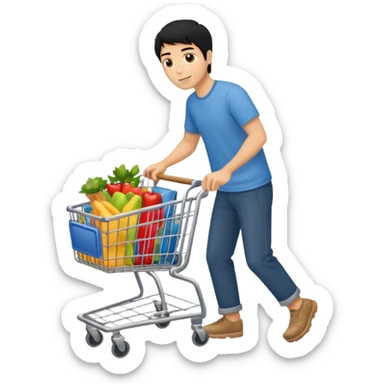 man-with-a-shopping-cart-full-body black hair sticker