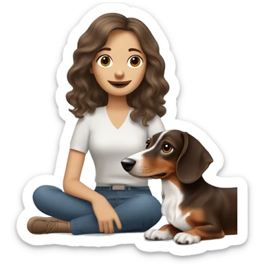 Tri Merle long haired Dachshund with brown haired woman  sticker