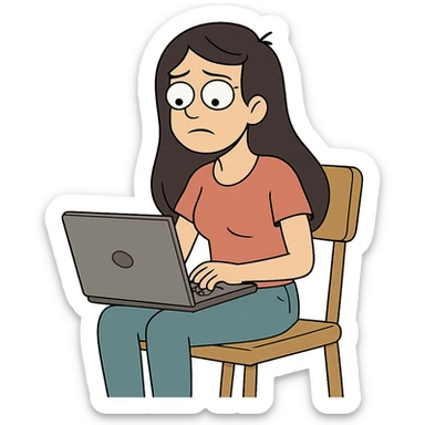 girl with long dark hair using a laptop on a chair sticker