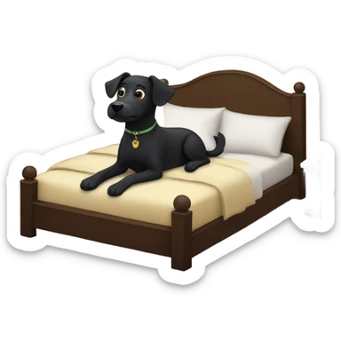 Black dog relaxing on bed sticker